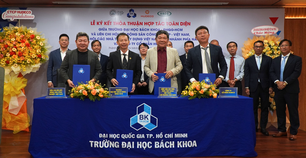 Liên chi hội BĐS Công nghiệp Việt Nam, Hiệp hội các nhà thầu Xây dựng Việt Nam chi nhánh phía Nam, Cty Cổ phần HUDECO ký kết thỏa thuận hợp tác toàn diện với Trường ĐH Bách khoa